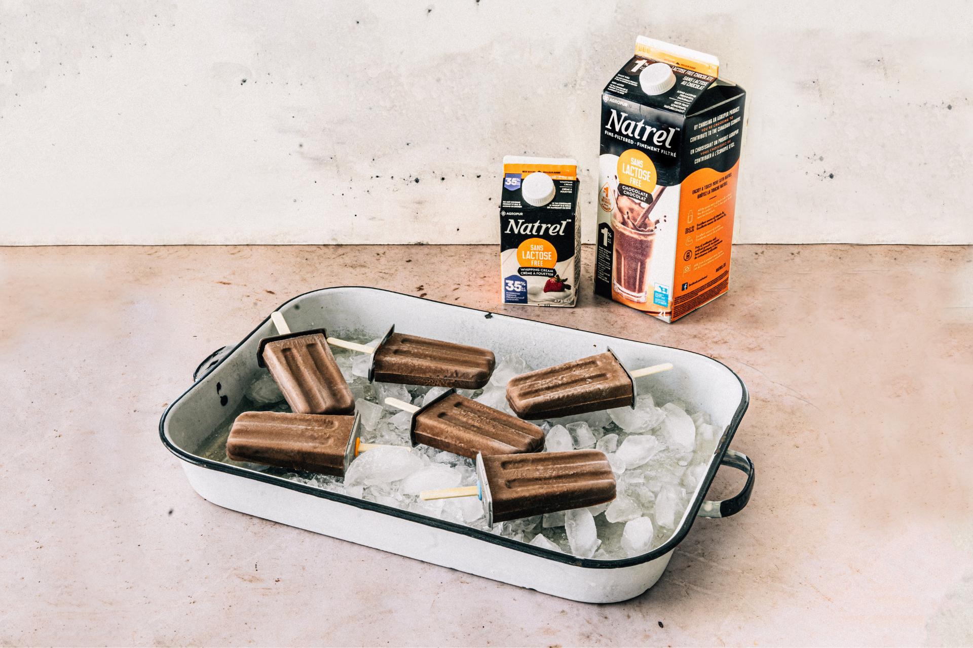 Lactosefree chocolate fudge pops Natrel